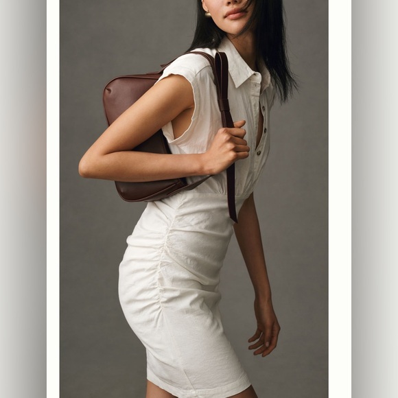 Anthropologie Cap Sleeve Collared Linen Rouched Mini Dress Medium. Summer dress - Picture 8 of 15